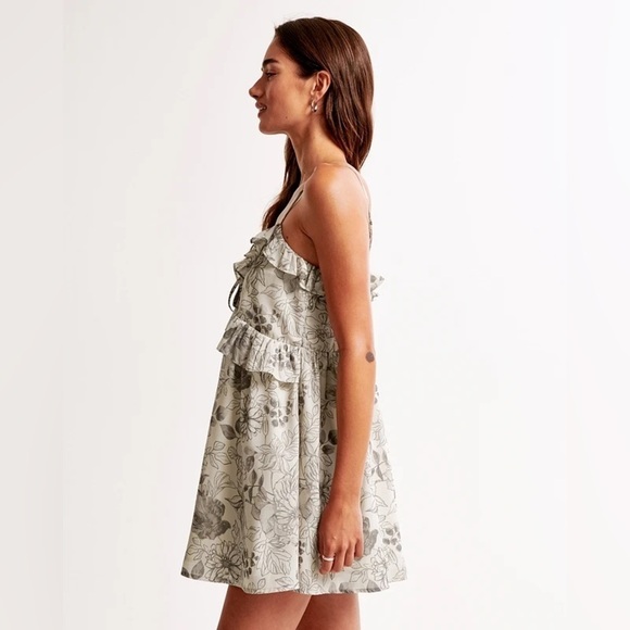 Abercrombie & Fitch Silk Floral Spaghetti Strap Dress White and Gray - Picture 3 of 10
